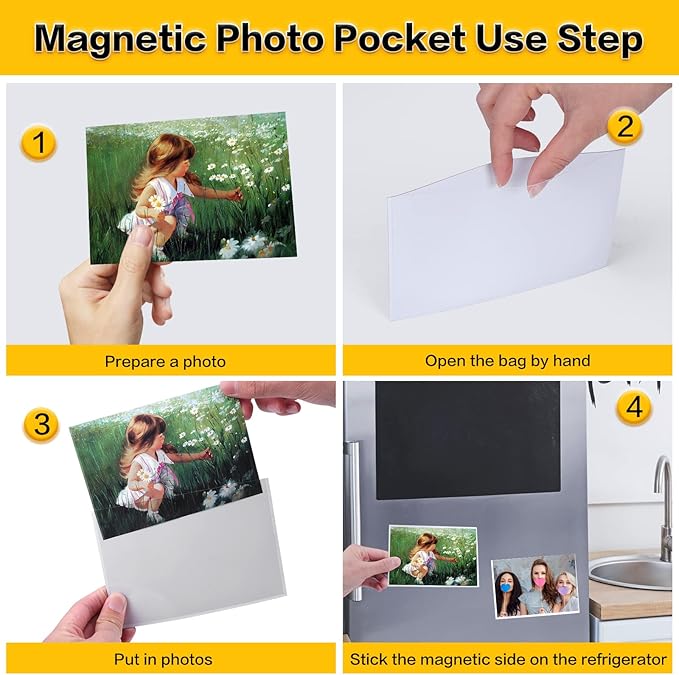 YixangDD 50 Pack Magnetic Picture Frame, 4 x 6 Inches Fridge Magnetic Photo Frames, Magnetic Photo Frames for Refrigerator, Home, School, Office (White)