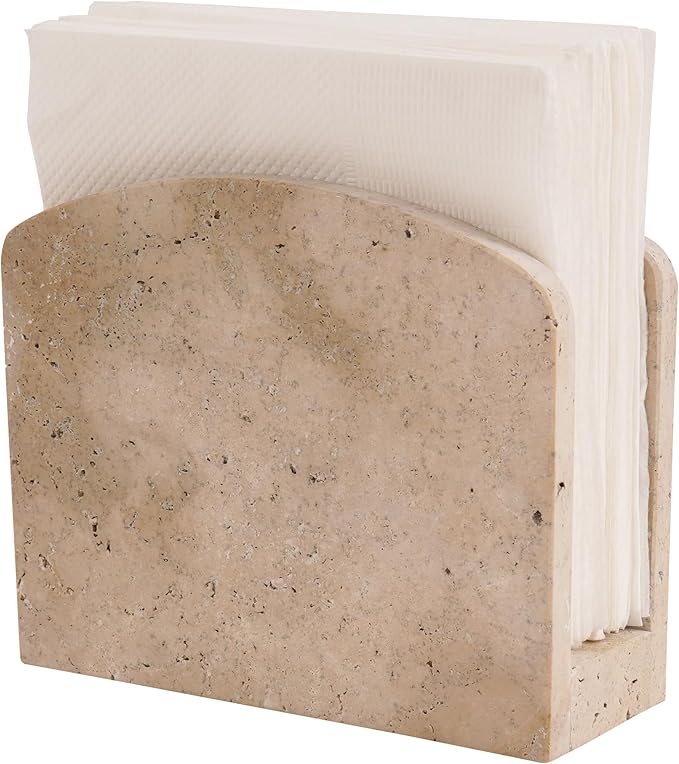 Marble Napkin Holder for Table 6.5 Inch Handmade Travertine Decorative Cocktail Napkins & Tissue Paper Holders for Modern Farmhouse Decor, Bathroom Accessories, Home, Kitchen and Dining