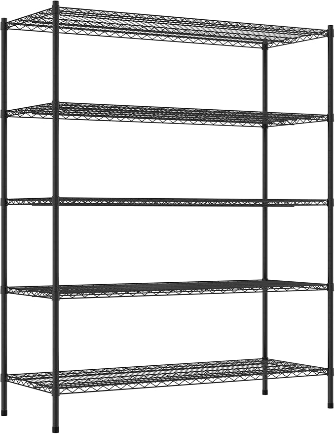 Commercial NSF Listed Black Epoxy Stationary Wire Shelving Kit 24" x 60" x 74", with 5 Shelves Perfect for Warehouse, Walk-in Refrigerator, Freezer, Grocery Store, Restaurant, Dishroom