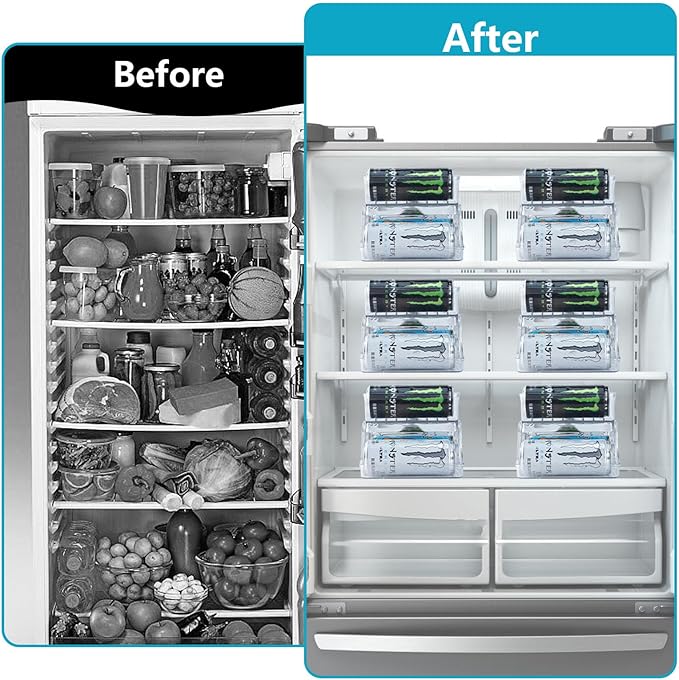 Rolling Soda Can Dispenser for Refrigerator, Stackable Drink Organizer for Fridge, Pop Beverage Holders for Pantry, Freezer, Kitchen, Clear Plastic Cup Holder Storage Bins, Holds 11 Cans