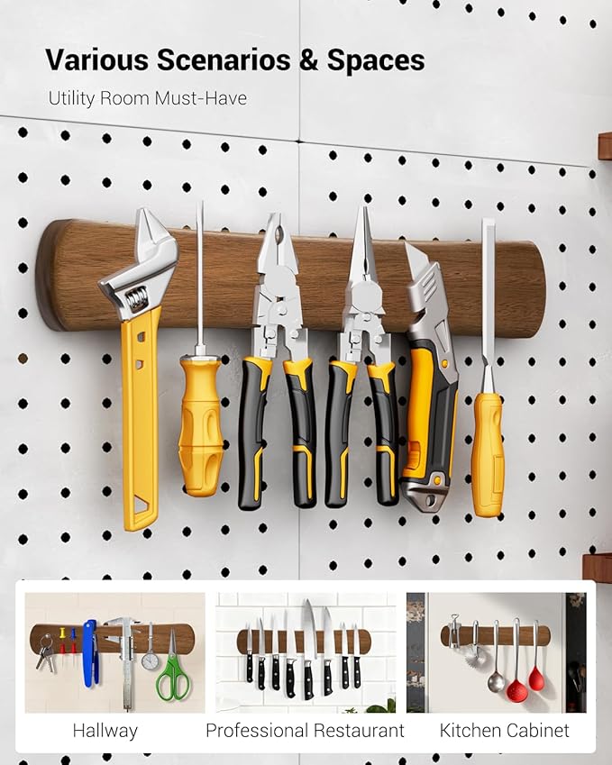 Magnetic Knife Holder for Wall, 16 Inch Wood Knife Strip with Strong Magnetism, Kitchen Accessories Organizer, Housewarming Gifts for New Home, Storage Space Savers for Apartment/Rv/Farmhouse