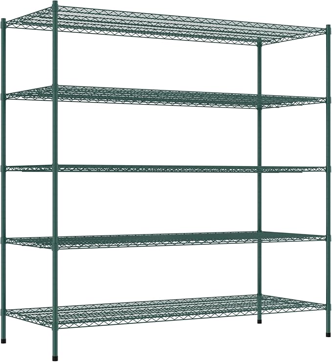Commercial NSF Listed Green Epoxy Stationary Wire Shelving Kit 30" x 72" x 74", with 5 Shelves Perfect for Warehouse, Walk-in Refrigerator, Freezer, Grocery Store, Restaurant, Dishroom