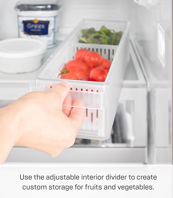 Yamazaki Home Tower Fridge Organizer & Colander – Adjustable Divider For Custom Storage – Stackable Produce Bin For Washing & Storing Ingredients – Easy To Clean & Disassemble - Plastic -
