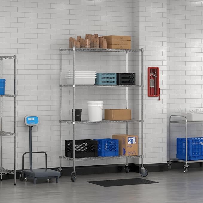 Commercial NSF Listed Chrome Mobile Wire Shelving Kit 21" x 48" x 80", with 4 Shelves Perfect for Warehouse, Walk-in Refrigerator, Freezer, Grocery Store, Restaurant, Dishroom