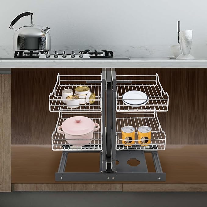 11 Inch Blind Corner Organizer Soft Close Chrome 4 Shelf Slide Cabinet for 31.5"