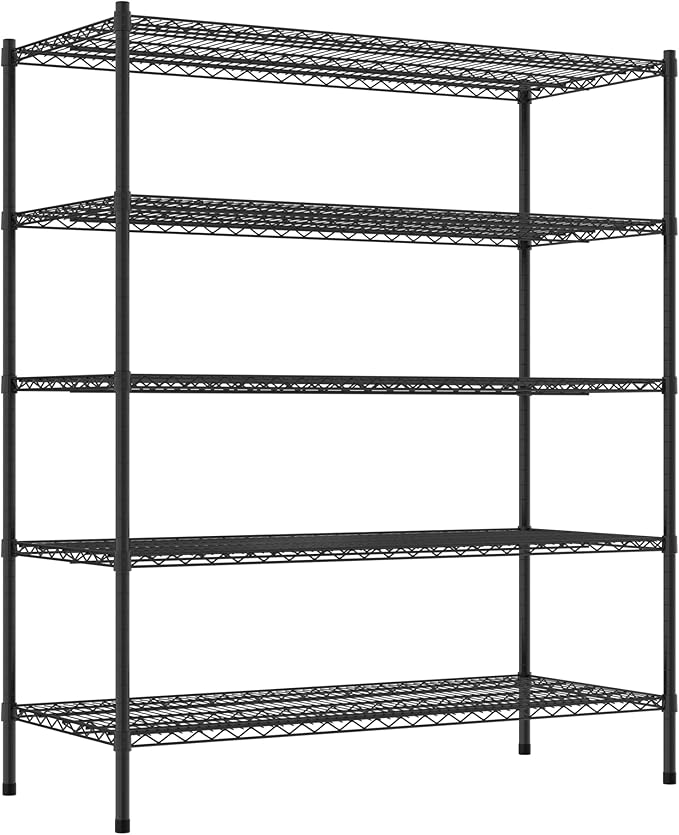 Commercial NSF Listed Black Epoxy Stationary Wire Shelving Kit 24" x 54" x 64", with 5 Shelves Perfect for Warehouse, Walk-in Refrigerator, Freezer, Grocery Store, Restaurant, Dishroom