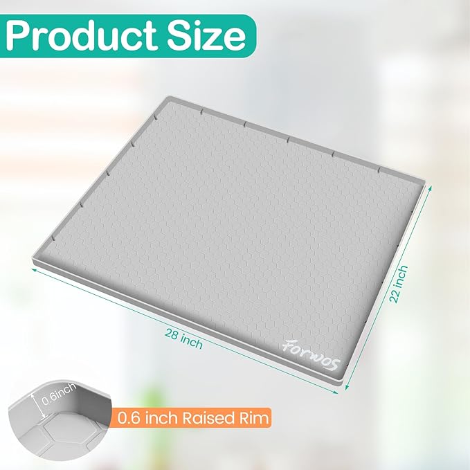 FORWOS Waterproof Under Sink Mat 28" x 22", Silicone Cabinet Liner, Rubber Protector for Kitchen and Bathroom, Keeps Cabinets Clean, Dry, and Organized (Light Grey)