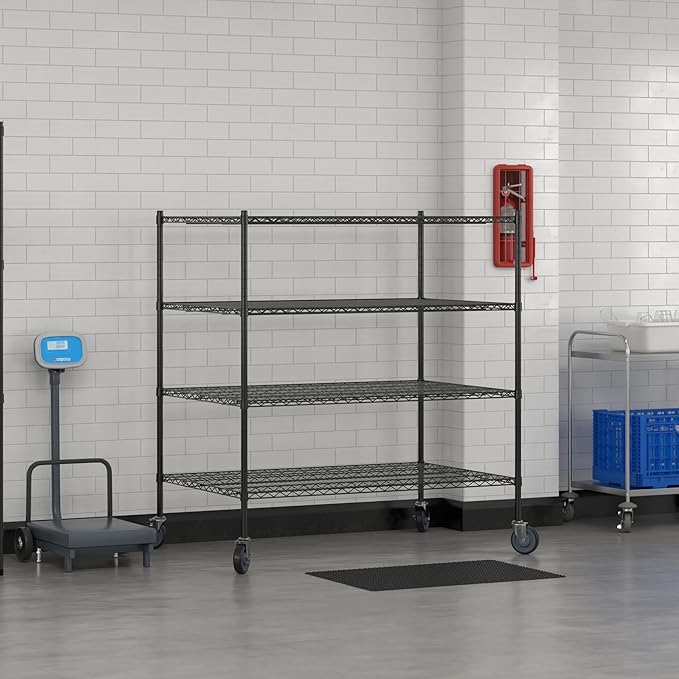 Commercial NSF Listed Black Epoxy Mobile Wire Shelving Kit 36" x 54" x 60", with 4 Shelves Perfect for Warehouse, Walk-in Refrigerator, Freezer, Grocery Store, Restaurant, Dishroom
