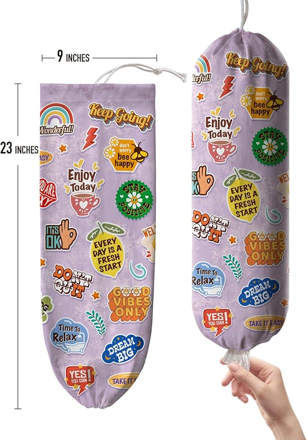 Hglian Plastic Bag Holder,Cute Grocery Bags Holder Organizer with Uplifting Messages for Life,Inspirational Positive Affirmation Quote Bag Holder-Extra Large