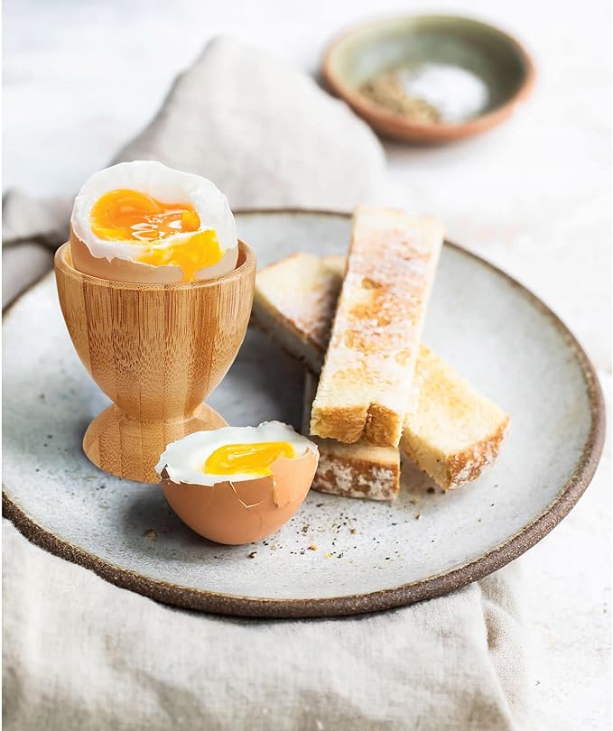 HIC Kitchen Egg Cup Holders, Natural Bamboo, for Soft Boiled and Hard Boiled Eggs, Set of 4