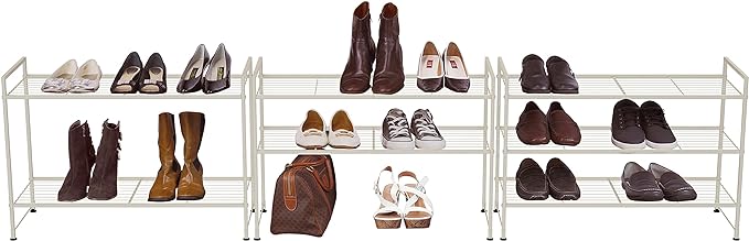 Simple Houseware 3-Tier Stackable Shoes Rack Storage Shelf, White