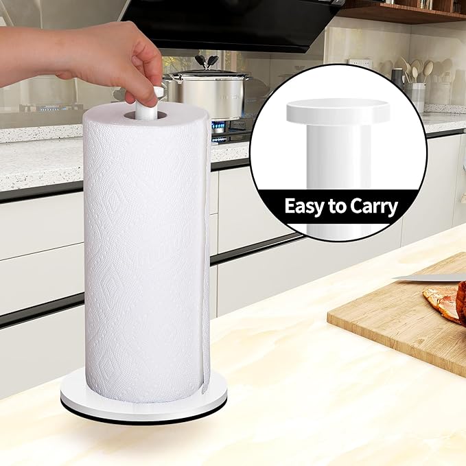 Paper Towel Holder Countertop, OBODING, White Kitchen Paper Towel Holder Stand for Kitchen and Bathroom Organization and Storage, Paper Towel Holders for Standard and Large Size Rolls (White)