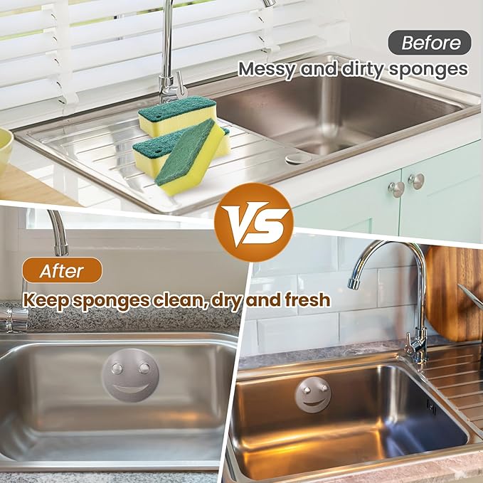 Sponge Holder, Stainless Steel Sink Caddy w/Suction Cup Installation, Sponge Organizer for Kitchen/Bathroom Sink, Self Draining, Dishwasher Safe for Holding Sponges, Silver(1-Pack)