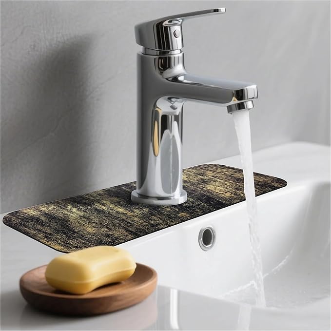 Kitchen Sink Splash Guard，Black and gold Faucet Mat Sink Gadgets-Super Absorbent Fast Drying Mat Drip Catcher for Kitchen, Bathroom,Sink Mat, Dish Drying Mat, Bathroom(15" X 5.5" )