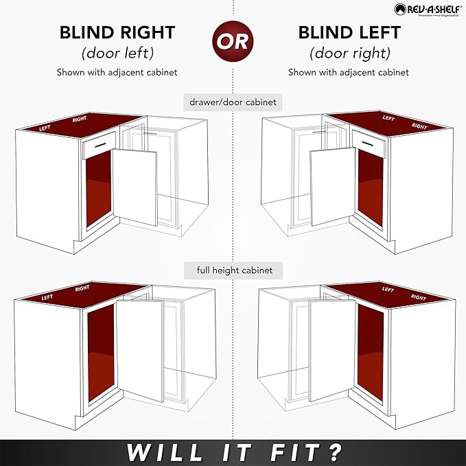 Rev-A-Shelf 33" Pull Out Half Moon Shelves for Blind Corner Kitchen/Bathroom Cabinets, 2 Shelf Sliding Organizer with Hardware, White, 6882-33-11-570
