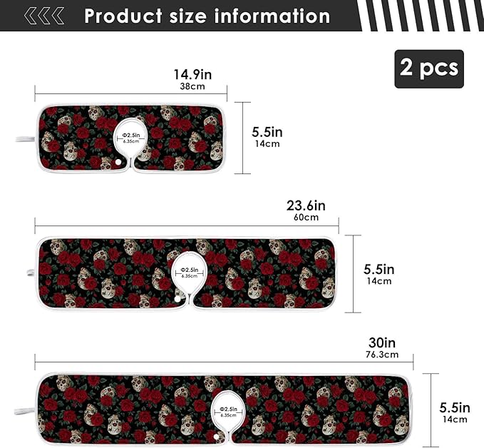 2 PCS Kitchen Sink Splash Guard 23.6 Inch Faucet Mat for Kitchen Sink Bathroom Sink Faucet Absorbing Drip Drain Mat Pad Microfiber Soft Washable Black Mexico Skulls and Red Roses