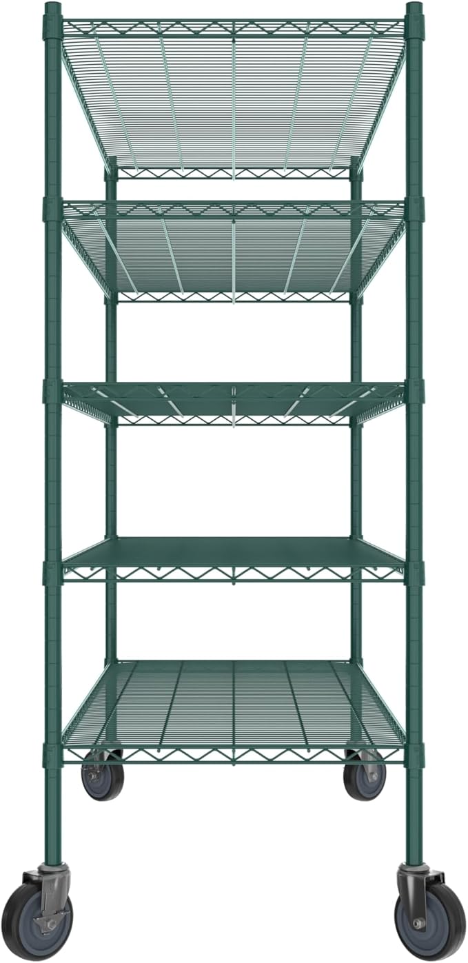 Commercial NSF Listed Green Epoxy Mobile Wire Shelving Kit 24" x 54" x 60", with 5 Shelves Perfect for Warehouse, Walk-in Refrigerator, Freezer, Grocery Store, Restaurant, Dishroom