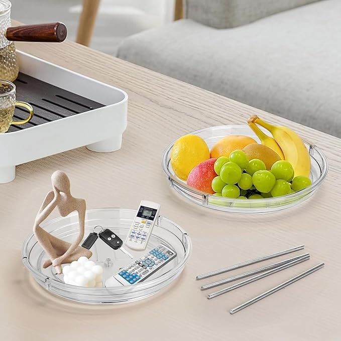 2 Tier Lazy Susan Organizer, 9.8 Inch Lazy Susan Turntable for Cabinet, Refrigerator Organizer for Cabinet, Kitchen, Pantry, Countertop, Bathroom, Vanity