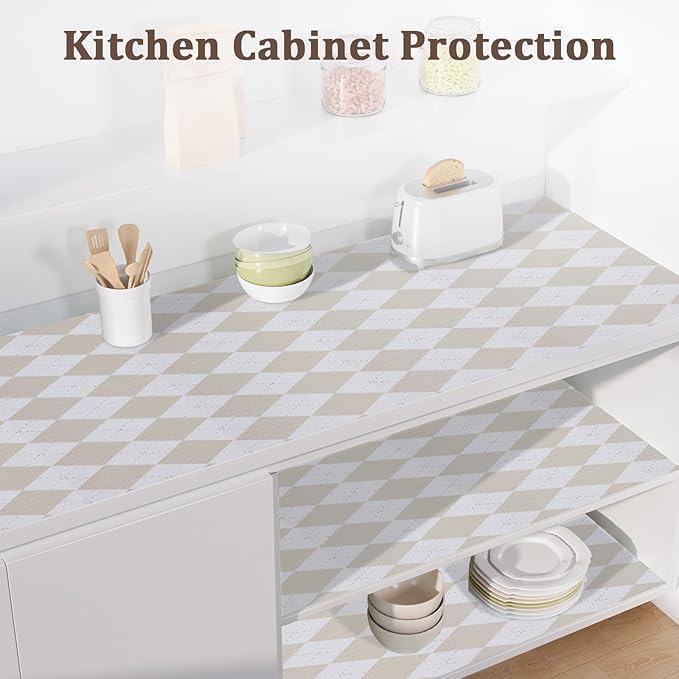 MIAONET Beige Shelf Liner for Kitchen Cabinets 12" x 120" Non-Adhesive Non-Slip Drawer Liners for Dresser, Waterproof Washable Paper, Durable Protector Mat for Pantry Shelves Cupboards