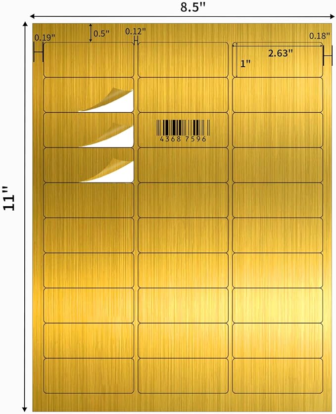 YEGAWEN 1" x 2-5/8" Address Labels- Gold Shipping Labels Stickers/Mailing Labe Stickers for Laser/Inkjet Printer, Matte Gold, 8.5”×11"- 20 Sheet