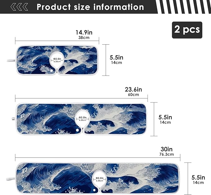 2 PCS Kitchen Sink Splash Guard 14.9 Inch Faucet Mat for Kitchen Sink Bathroom Sink Faucet Absorbing Drip Drain Mat Pad Microfiber Soft Washable Blue Sea Waves