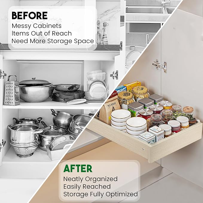 Lille Home Pull Out Drawers for Cabinets, 20" W x 21" D Wood Pull Out Cabinet Organizer, Soft Close Slide Out Drawer for Kitchen Cabinets, Pantry & Storage Pull-Out Shelves, Easy DIY Installation
