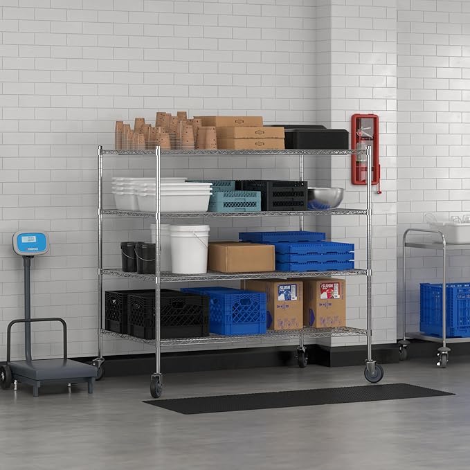 Commercial NSF Listed Chrome Mobile Wire Shelving Kit 36" x 60" x 60", with 4 Shelves Perfect for Warehouse, Walk-in Refrigerator, Freezer, Grocery Store, Restaurant, Dishroom