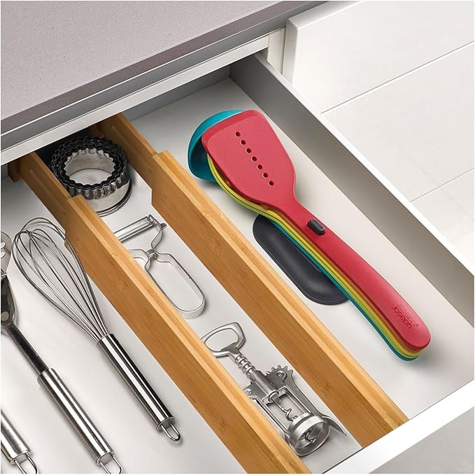Bamboo Drawer Dividers – Adjustable length from 14 inches to 19.1 inches, spring-loaded expandable storage dividers, suitable for kitchens, bedrooms, offices, and bathrooms. Please(3 partition boards)