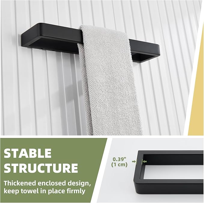 APLusee Matte Black Towel Bar, 304 Stainless Steel Towel Rack, Wall Mounted