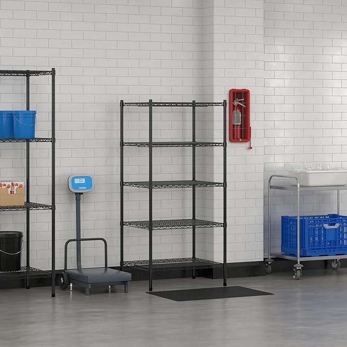 Commercial NSF Listed Black Epoxy Stationary Wire Shelving Kit 24" x 30" x 64", with 5 Shelves Perfect for Warehouse, Walk-in Refrigerator, Freezer, Grocery Store, Restaurant, Dishroom