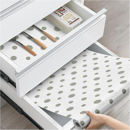 ALIUNI Drawer and Shelf Liner, Non-Slip Kitchen Cabinet Liners Non-Adhesive Thick Strong Grip Waterproof Washable Mats Protect Dresser Shelves Cupboard Bathroom Cabinets, Polka Dot, 12 in X 10 FT