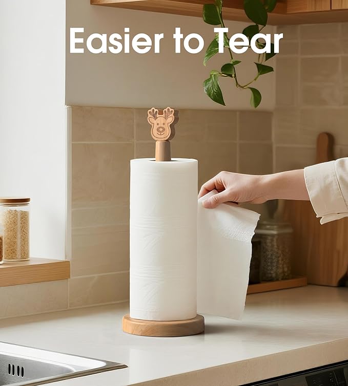 Christmas Wooden Paper Towel Holder Stand - Kitchen Winter Xmas Decoration Paper Hanger Rack Bathroom Towel Roll Stand Simply Standing Countertop Paper Roll Holder, Reindeer Design