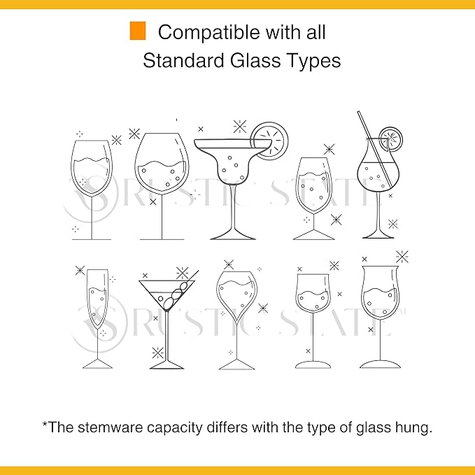 Rustic State Vigo 4 Sectional Adjustable Under Cabinet Mount Wood Stemware Rack Hanging Shelf Glassware Holder Bar Organizer with up to 12 Wine Glass Storage 12 Inch Black