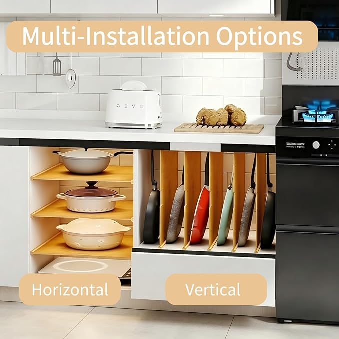 6 Set Cuttable Wood Tray Dividers, Plug-in Cookie Sheet Organizer, Cabinet Storage Divider for Kitchen Cabinet Organization