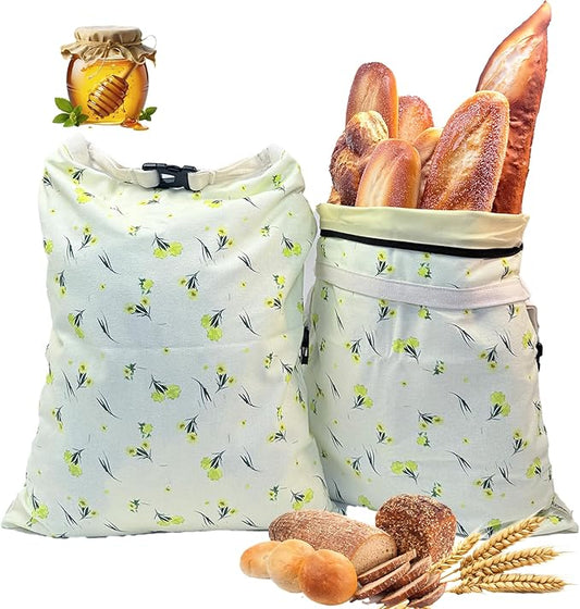 UFSCNRSA Reusable Beeswax Bread Bags, 2 Pack 16.6x12.6in Large-Organic Cotton for Sourdough Bread Homemade, Freezer Storage to Keep Fresh