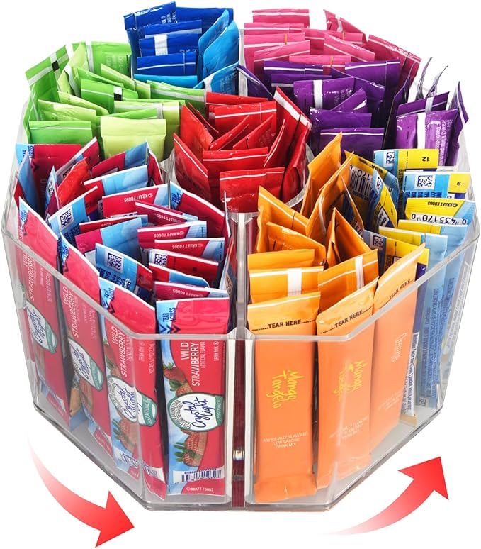 Drink Packet Organizer For Powdered Drink Mix,Powder Packet,Water Packet,Water Flavor Packet,Lazy Susan Organizer for Drink Mix Rotating Holder for Drink Mix Necessities (Rhombus)