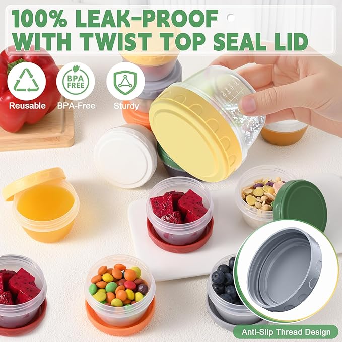 24pcs 4 oz Small Plastic Containers with Lids, Reusable 1/2 Cup Small Food Storage Containers, Leakproof, Microwave Dishwasher Freezer Safe