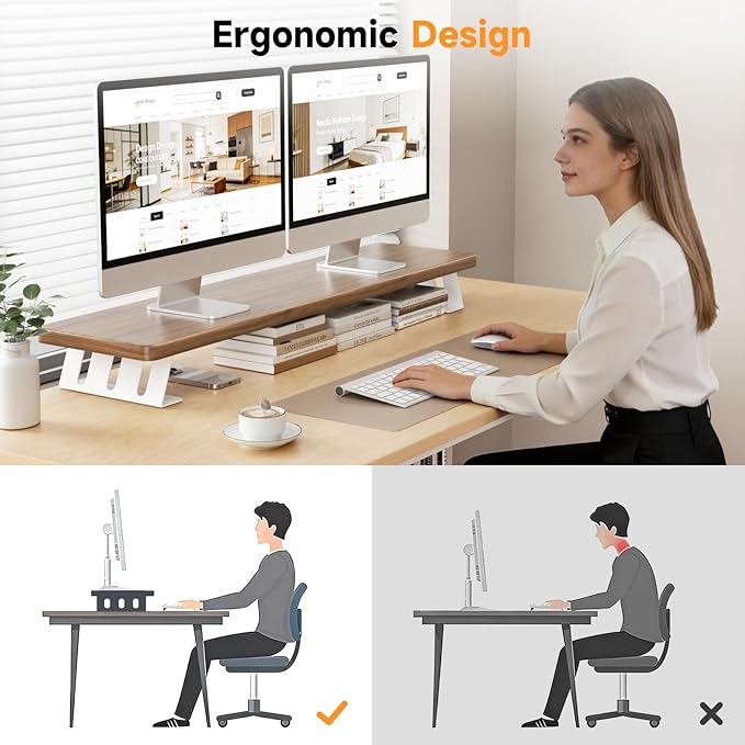 Dual Monitor Stand Riser, 39 Inch Large Wood Monitor Stands for 2 Monitors, Desk Monitor Riser for Computer/Laptop/Printer/TV, Stand Riser up to 220 lbs