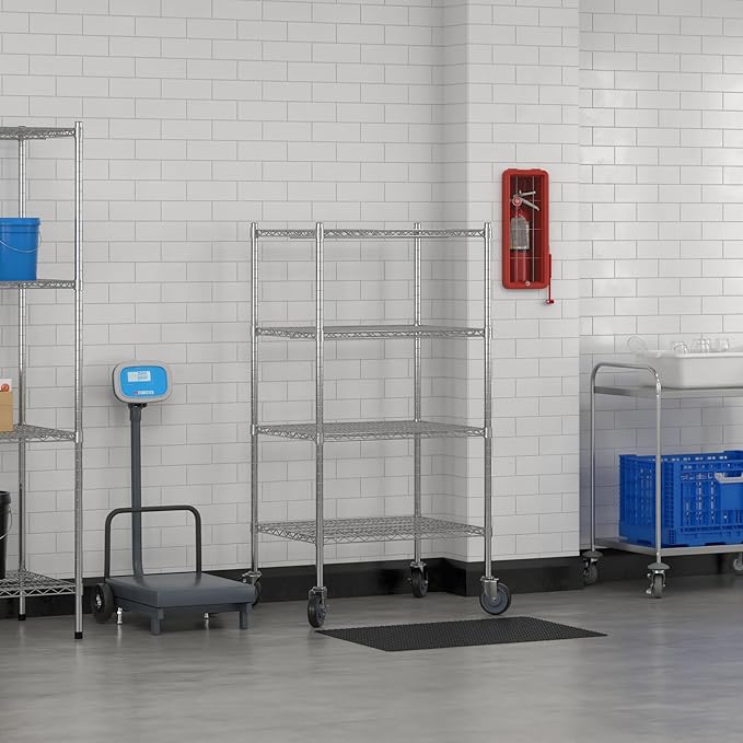 Commercial NSF Listed Chrome Mobile Wire Shelving Kit 24" x 30" x 60", with 4 Shelves Perfect for Warehouse, Walk-in Refrigerator, Freezer, Grocery Store, Restaurant, Dishroom