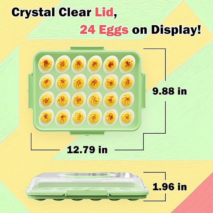 Deviled Egg Containers with Lid - 2 Pack 48 Count Reusable Platter Storage Tray with Handle for Refrigerator, Party, Thanksgiving, Christmas, Easter, Potlucks, Tea Parties, Picnics, Brunches (Green)