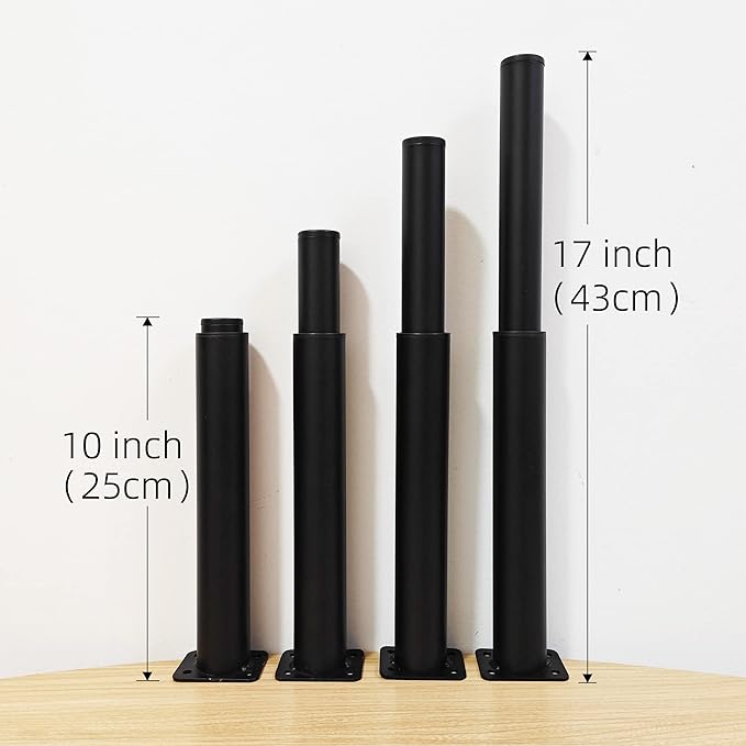 Metal Adjustable Furniture Legs 10-17 inch, Wlrrcwdttc Sofa Cabinet Legs Adjustable Height Replacement Support Legs for Bed/Couch/Dresser/Chair/TV Stand/Coffee Table, Legs for Furniture Set of 2-Black