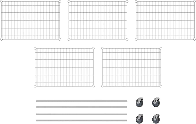 Commercial NSF Listed Chrome Mobile Wire Shelving Kit 24" x 36" x 60", with 5 Shelves Perfect for Warehouse, Walk-in Refrigerator, Freezer, Grocery Store, Restaurant, Dishroom