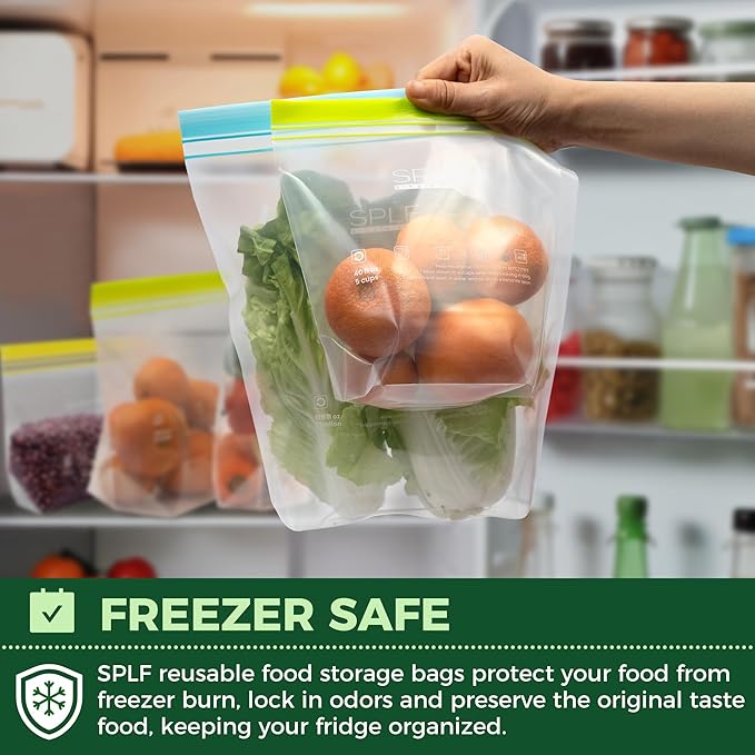 SPLF 20 Pack Reusable Sandwich Bags Dishwasher Microwave Safe, BPA Free Extra Thick Leakproof Reusable Food Storage Bags Silicone Free Quart Size Freezer Bags Containers