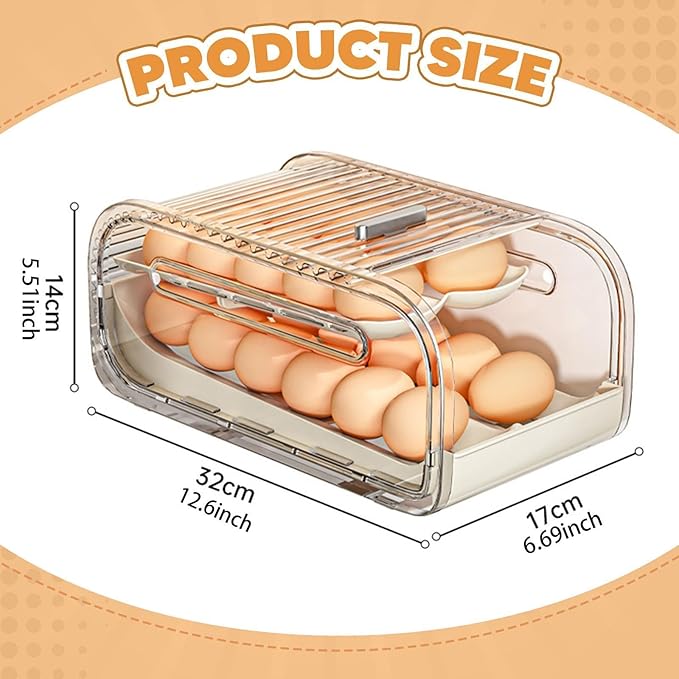 KiBcsLic Egg Holder for Fridge Egg Storage Box Auto Rolling Reusable Double Layer Clear Storage Bin for Cabinet Kitchen Cupboard Home