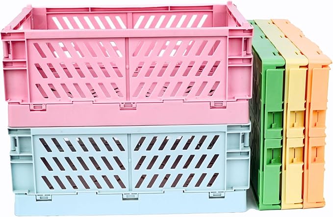 2 Pack Plastic Storage Collapsible Crate Organizer Basket Bin for Organizing Desk Drawer Shelf for Home Kitchen Bedroom Bathroom and Dorm Storage, 9.8x6.5x3.8in, Green