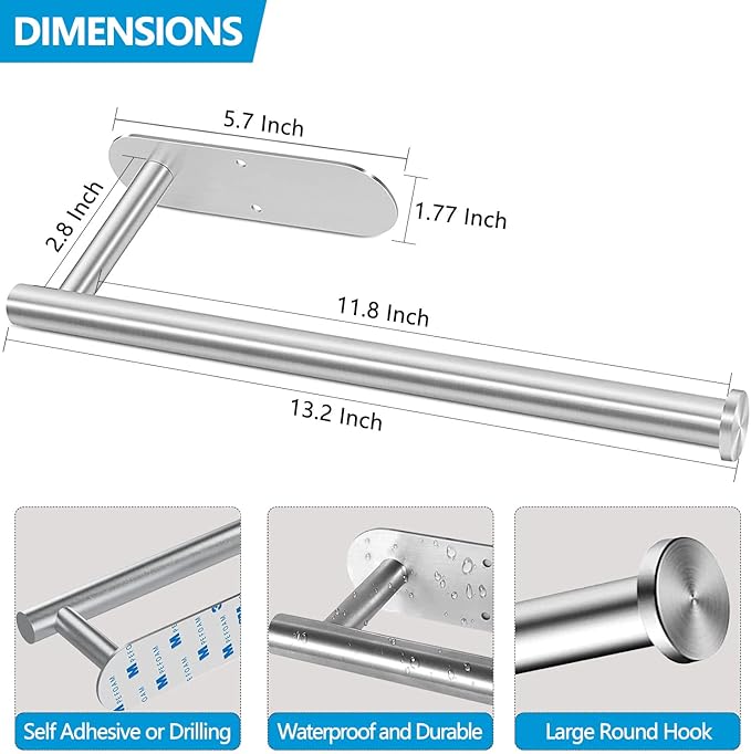 Paper Towel Holder Under Cabinet - Self Adhesive Paper Towel Roll Holder Wall Mount, Stainless Steel Towel Paper Holder for Kitchen,Bathroom,Cabinets(2 Pcs)