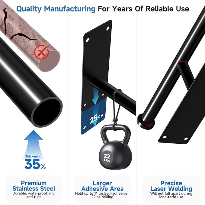 Dual-Purpose Paper Towel Holder Under Cabinet, Upgrade with 4.7in Extended and 5pcs S-Hooks, Adhesive or Screw Wall Mount, Stainless Steel Under Counter Paper Roll Holder for Kitchen Garage (Black)