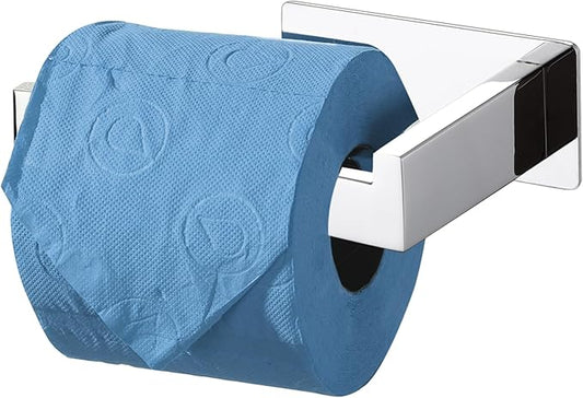 LANC Chrome Toilet Paper Roll Holder, Self-Adhesive Tissue Holder Wall Mount for Bathroom Office Stick On Toilet Paper Holder with No Drilling Rustproof Stainless Steel Silver Left Rod, A8307CP-LF