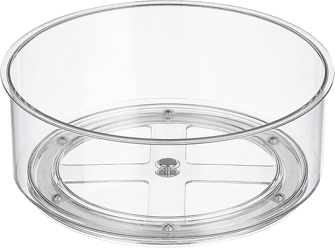mDesign 9" Plastic Lazy Susan Spinner for Kitchen Cabinet, Cupboard, Fridge, or Drawer Organizing - Rotating Circle Spice Organizer Turntable for Food, Condiment, Medicine - Lumiere Collection - Clear