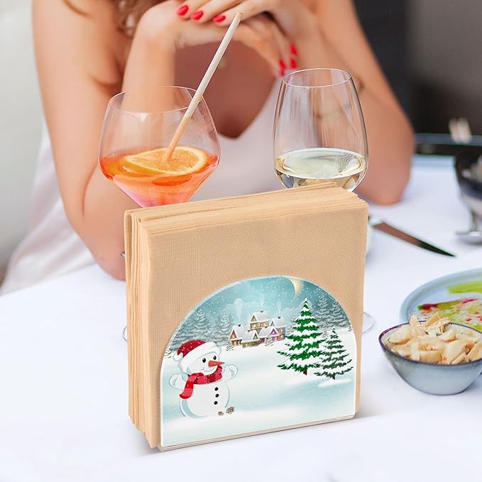 Chrsitmas Winter Village Snowman Napkin Holder for Table Paper Napkins Holder Acrylic Tissue Dispenser Kitchen Dining Room Bathroom Party Car Decor